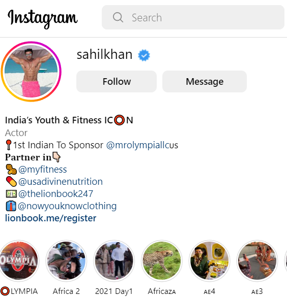 Sahil khan Instagram